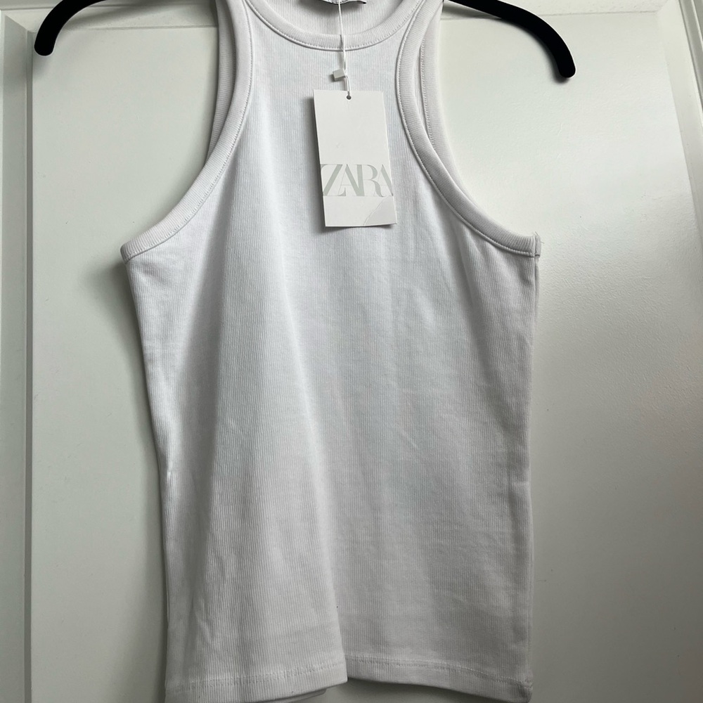 Zara White Ribbed Tank with Racerback - Picture 4 of 4